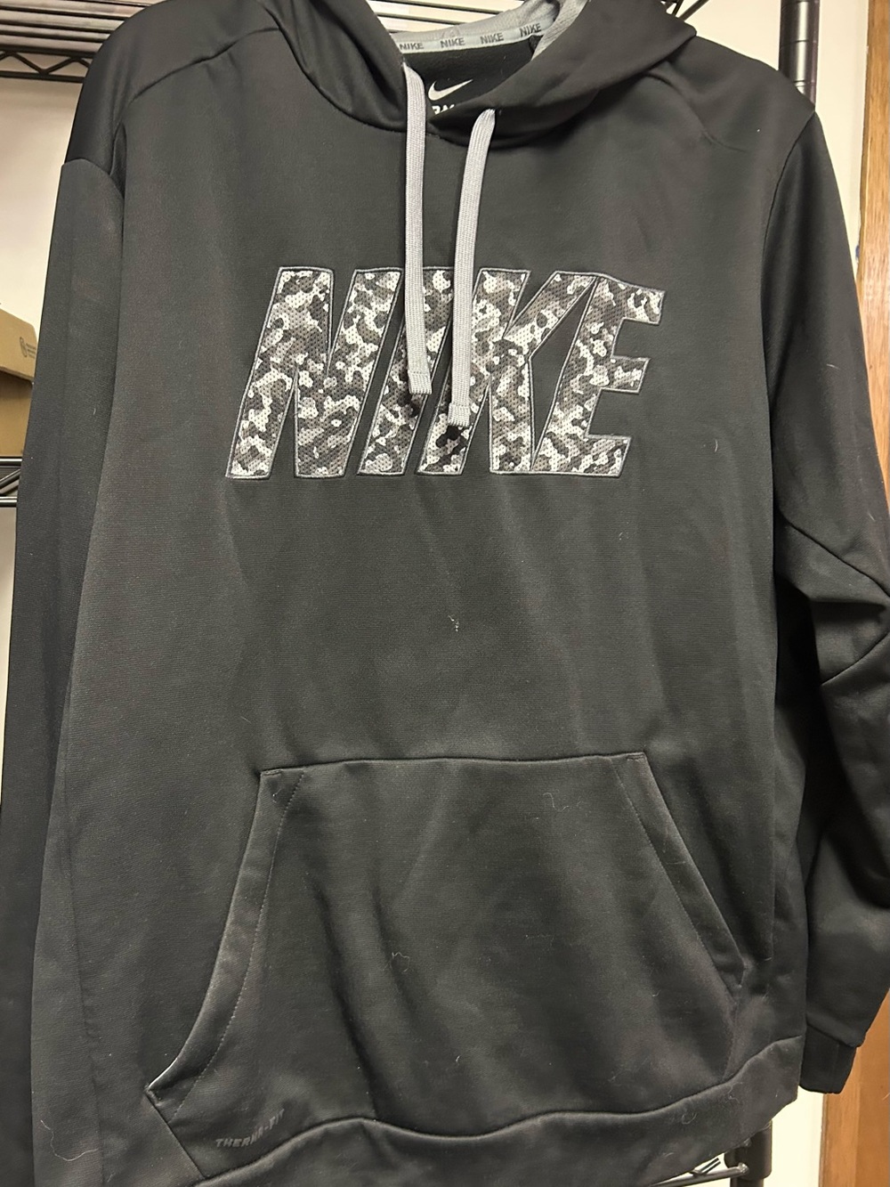 Nike Black Pullover Hoodie with Grey Patterned NIKE Logo